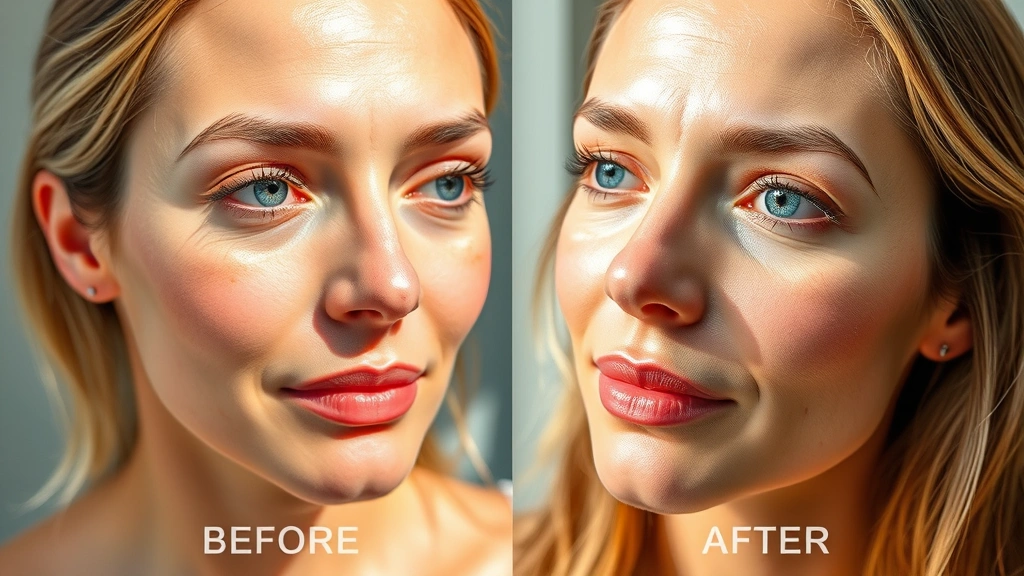 Before and after comparison of skin hydration, showing plump, moisturized skin with reduced fine lines, dewy finish under natural light, healthy glowing complexion transformation