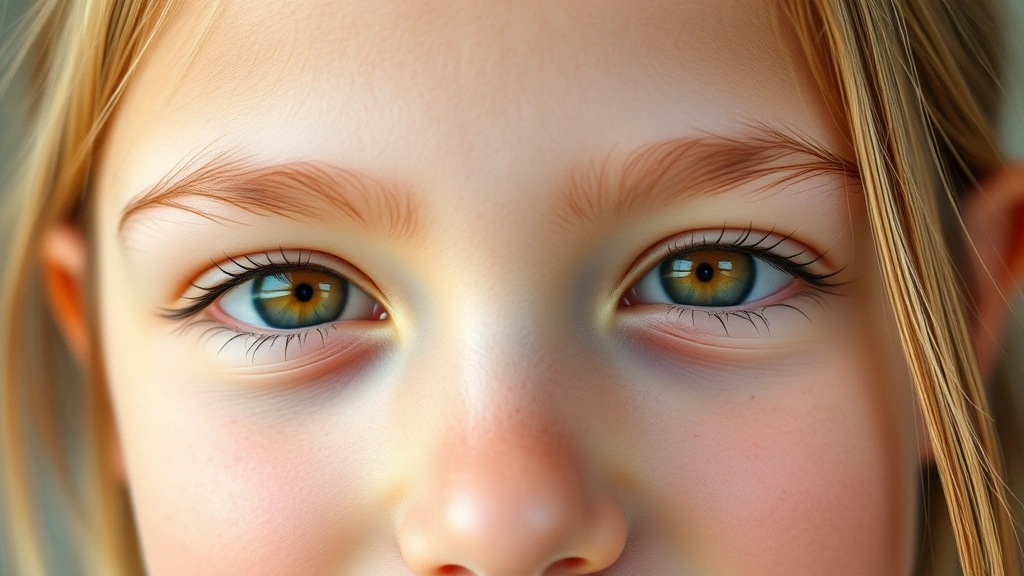 Close-up of a young girl's face with natural, glowing skin, soft natural lighting, no makeup, healthy complexion, gentle and innocent expression, professional beauty photography style