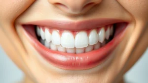 Close-up of perfect bright white smile with natural tooth shine and symmetrical teeth arrangement, professional dental photography with soft studio lighting, photorealistic beauty aesthetic