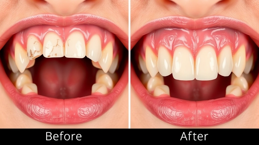 Before and after comparison of tooth bonding results showing teeth transformation from chipped to smooth and perfectly contoured, professional dental close-up with warm natural tones