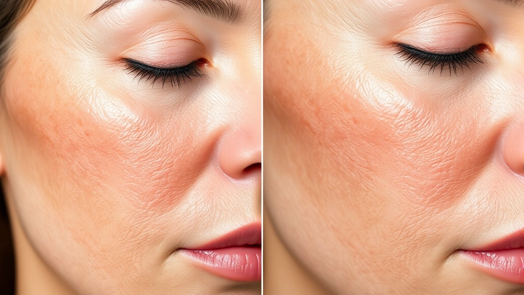 Before-and-after skin texture comparison showing improved radiance and hydration, close-up macro photography of skin surface, professional dermatology aesthetic