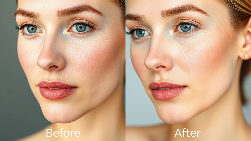 Before and after skin texture comparison showing microneedling results, smooth radiant skin, professional beauty photography, no text overlay