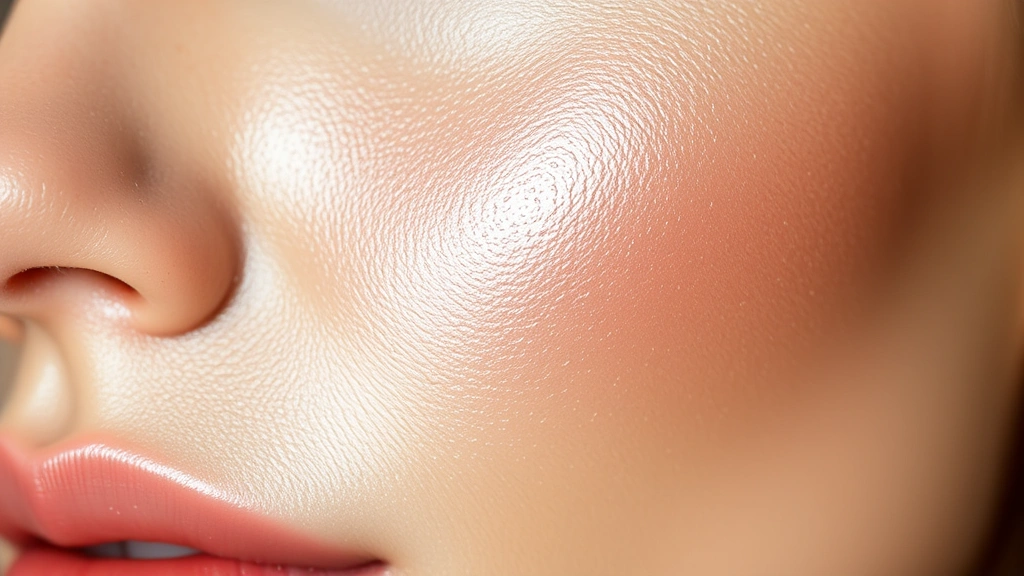 Close-up of dewy, hydrated skin with luminous foundation applied, showing radiant complexion with visible skin texture and natural moisture, professional makeup artistry