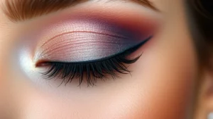 Photorealistic close-up of expertly blended eyeshadow palette on eyelid showing rich pigmentation and seamless color transition, professional makeup application, natural lighting highlighting texture detail