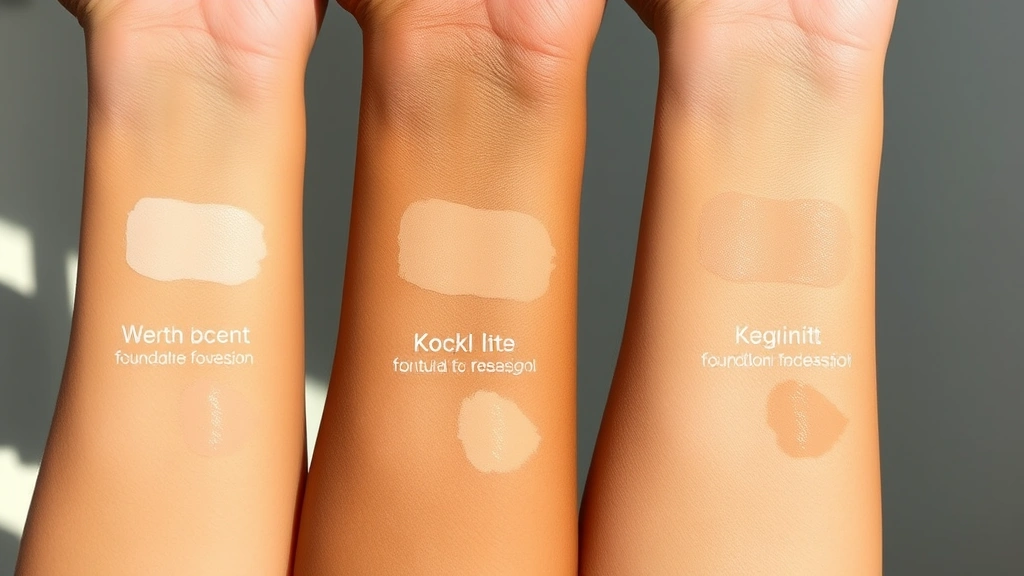 Close-up of diverse skin tones swatching warm and cool-toned foundation shades on forearms, natural lighting showing undertone differences clearly