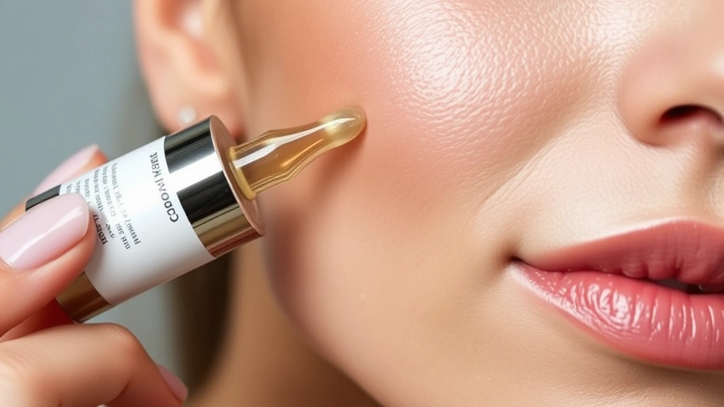 Close-up of person applying Crawford serum to glowing, hydrated skin, showing product texture and luminous complexion, professional skincare application technique