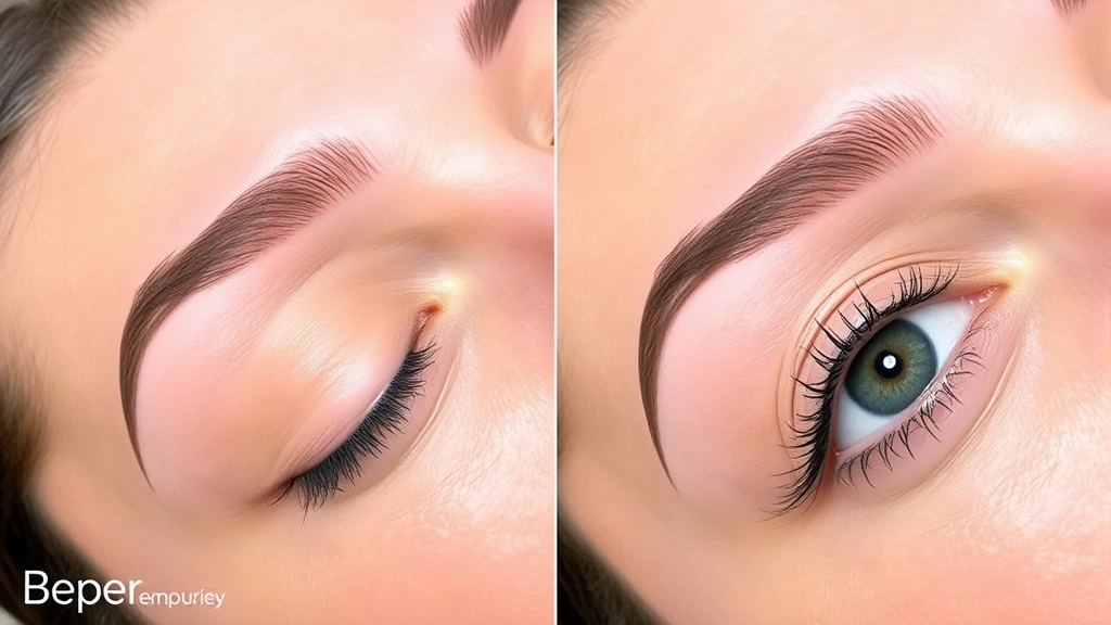 Before and after comparison of eyebrow microblading results, displaying natural-looking feathered strokes and defined arch, healed state showing vibrant color and realistic appearance