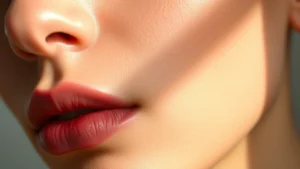 Close-up of smooth, poreless skin texture with dewy finish, warm natural lighting, beauty skincare focus, no text or labels visible