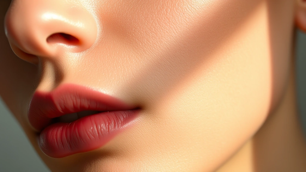 Close-up of smooth, poreless skin texture with dewy finish, warm natural lighting, beauty skincare focus, no text or labels visible