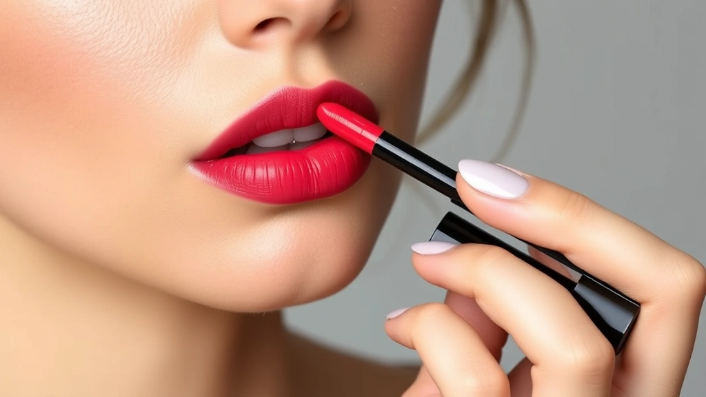 Woman applying long-wear liquid lipstick with precise applicator, showing vibrant color saturation and even distribution across lips with no feathering or bleeding
