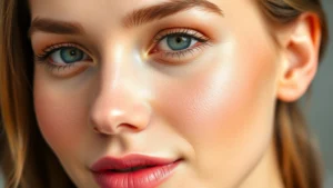 Woman with glowing, radiant complexion wearing full-coverage liquid foundation, natural lighting highlighting skin texture and finish quality, close-up of face showing seamless foundation application