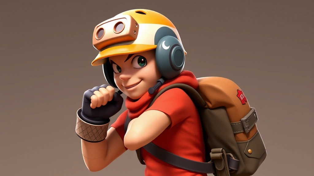 Scout character wearing classic Bonk Helm with Bonk Boy backpack, athletic baseball aesthetic, energetic pose, bright colors, Team Fortress 2 style, gaming character customization