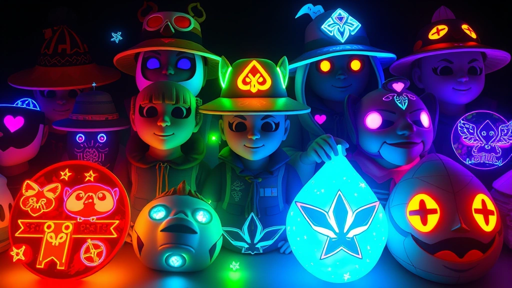 Colorful array of different Scout cosmetic items displayed together - hats, backpacks, unusual items with particle effects, fantasy and realistic designs mixed, vibrant lighting