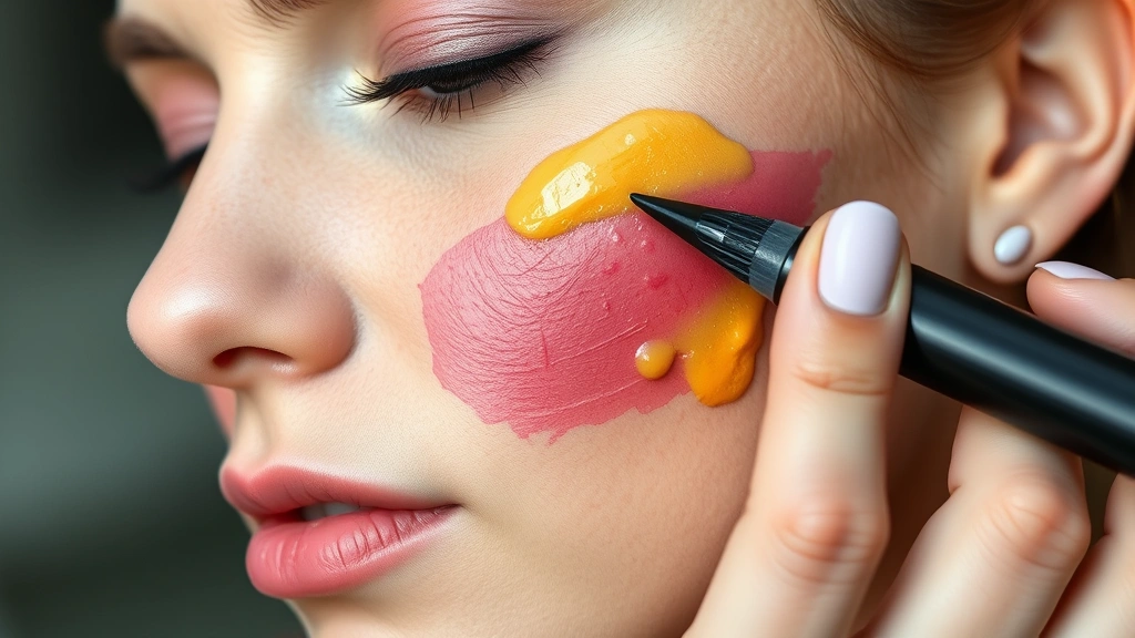 Professional makeup artist demonstrating SFX bruise application with layered purple, blue, and yellow cream products on fair skin, natural lighting, close-up detail