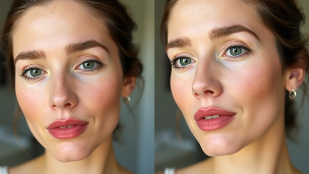 Split-screen comparison showing half of face with primer applied and half without, demonstrating visible difference in pore appearance, skin smoothness, and foundation adherence, natural daylight illumination