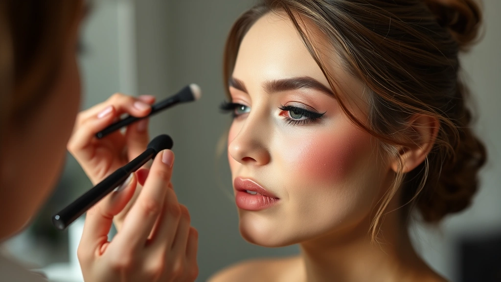 Makeup artist demonstrating cream blush blending on combination skin type, showing seamless color transition without streaking, natural daylight illuminating texture and finish quality