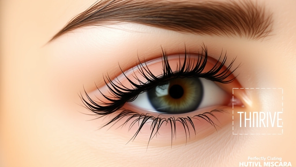 Close-up beauty shot of a woman's eye with perfectly applied Thrive mascara showing dramatic volume and separation, natural lighting highlighting lash definition without any text or branding