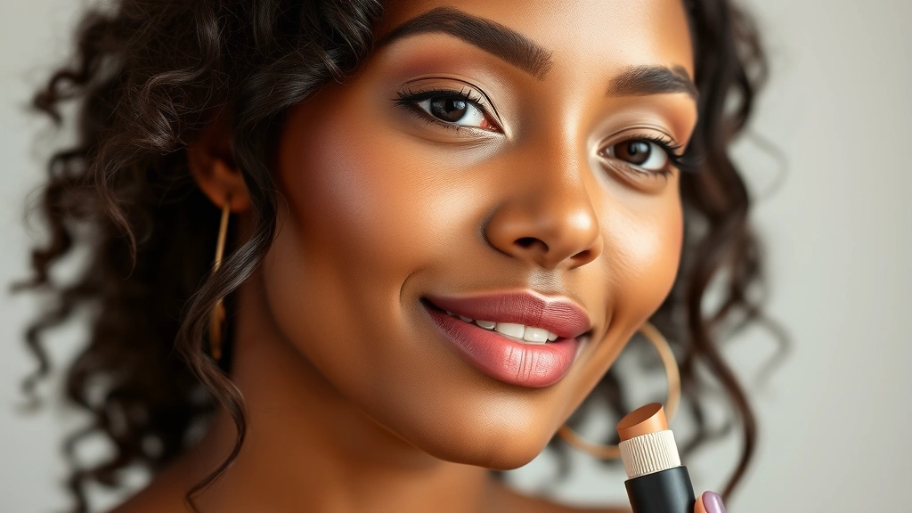 Diverse woman with glowing complexion wearing Thrive liquid lipstick and foundation, professional beauty photography with soft natural lighting, clear skin detail visible, no product packaging shown