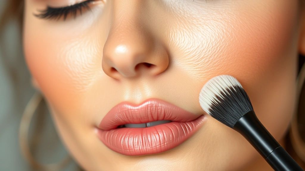 Close-up of professional makeup application showing flawless foundation and concealer blending on smooth, radiant skin with natural lighting highlighting skin texture and finish quality