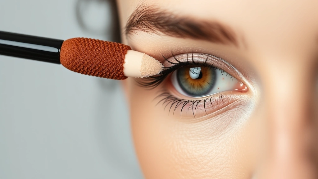 Closeup of concealer applicator with full-coverage formula being blended under eye area, demonstrating precision application and hydration benefits