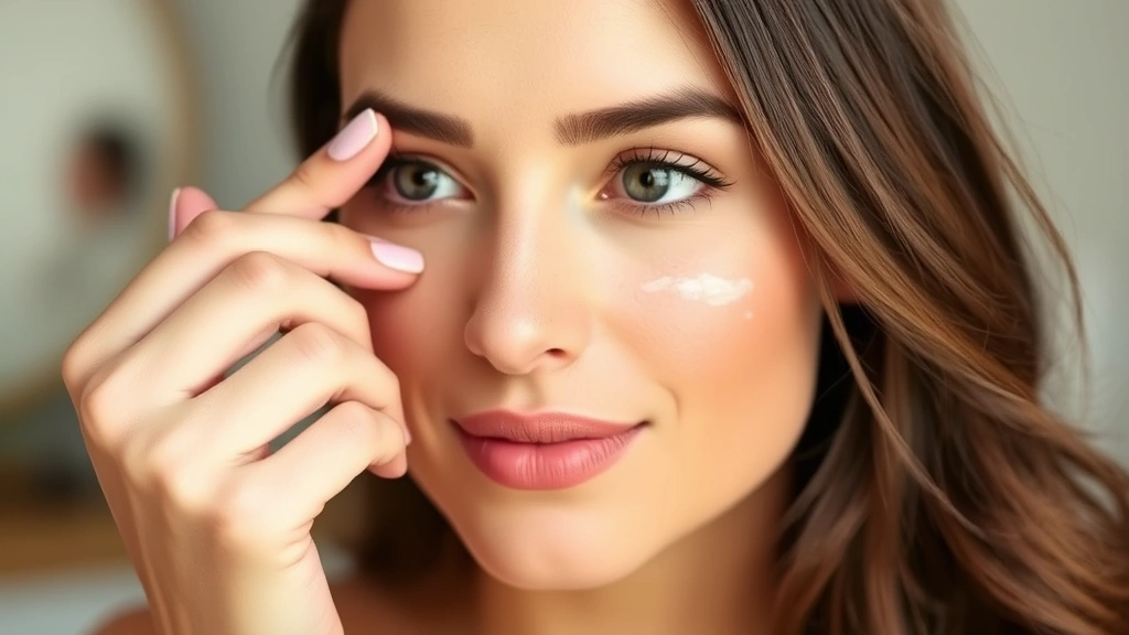 Woman applying primer to cheek area using gentle patting motion with fingertip, skin appearing luminous and well-moisturized, natural daylight, focus on application technique and healthy skin glow