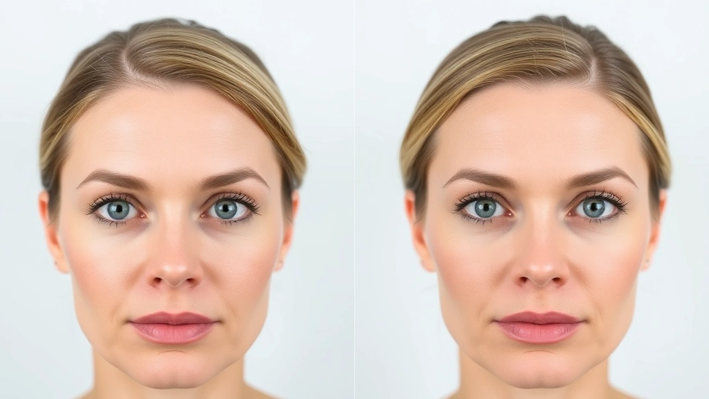 Before and after facial comparison showing subtle natural-looking results from Botox treatment, woman's forehead with softened expression lines, professional beauty photography with even lighting, no text or labels visible
