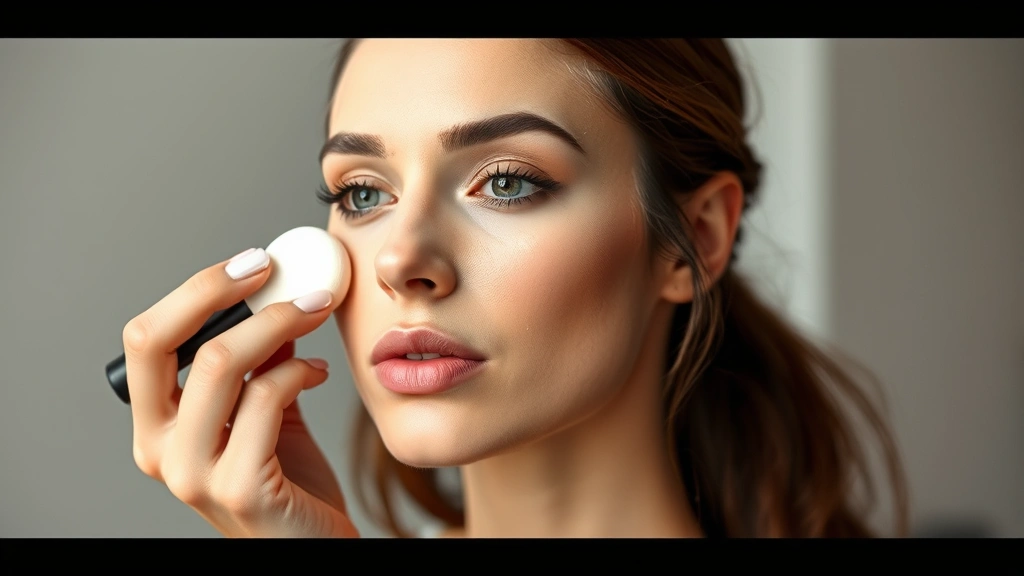 Professional makeup artist applying foundation to fair skin using a damp beauty sponge, showing seamless blending technique with natural lighting and no text visible