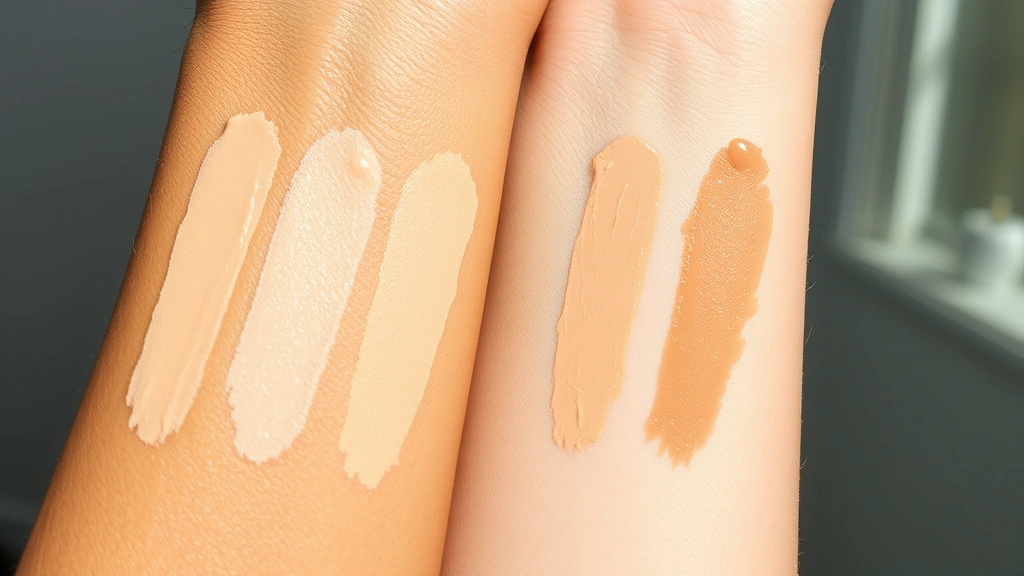 Close-up of diverse skin tones swatching concealer shades on inner arms in natural daylight, showing various undertones and coverage levels without packaging visible