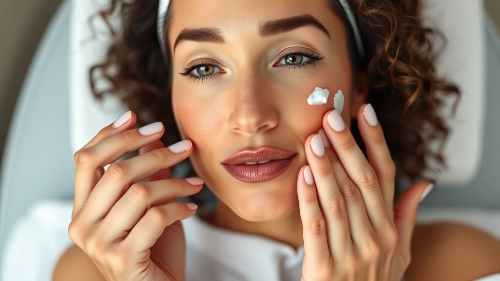 Patient during post-operative recovery period with healthy hydrated skin, applying gentle moisturizer and sunscreen, showcasing proper skincare maintenance after surgery
