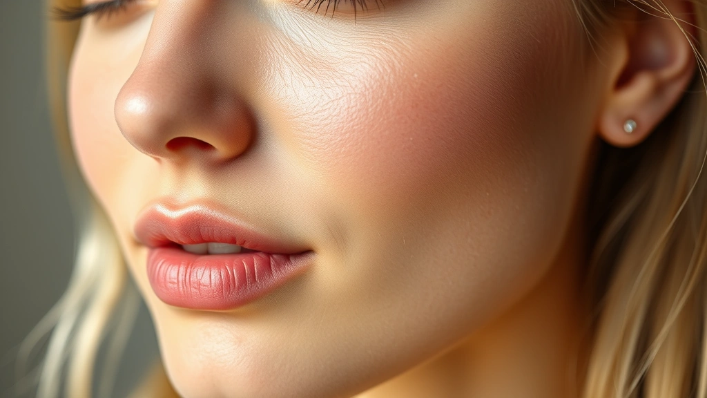 Close-up of a woman's glowing, hydrated complexion after skincare routine, soft natural lighting, dewy skin texture, no visible makeup, serene expression, fresh and clean aesthetic