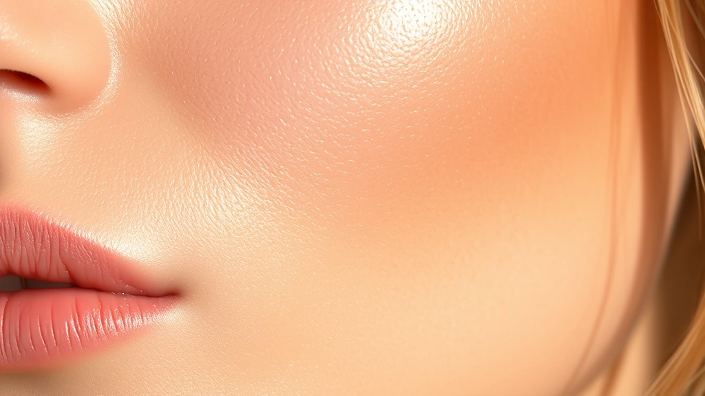 Close-up of clear, glowing skin texture with natural lighting, dewy complexion, no products visible, photorealistic beauty skincare result