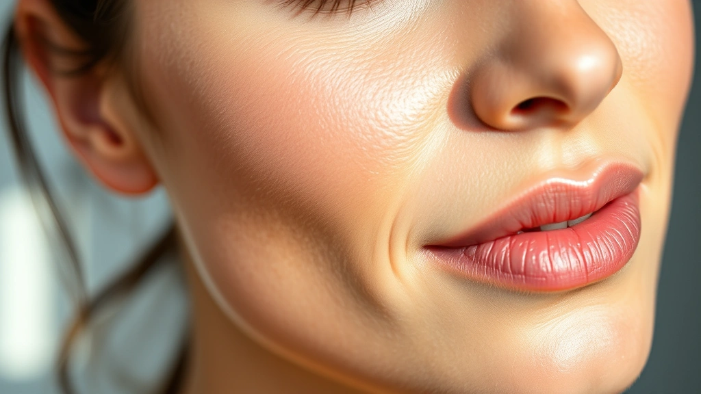 Close-up of serene woman with glowing, hydrated skin texture showing smooth complexion and natural radiance, soft morning light, minimal makeup, focus on skin quality and clarity