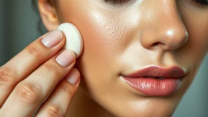 Close-up of a makeup artist applying dewy foundation with a beauty sponge to diverse skin tone, natural lighting, fresh glowing complexion visible