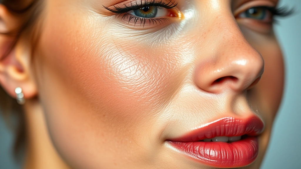 Close-up of a woman's glowing, luminous skin with visible hydration and radiance, professional lighting highlighting skin texture and clarity, no makeup or minimal makeup visible, skincare focus