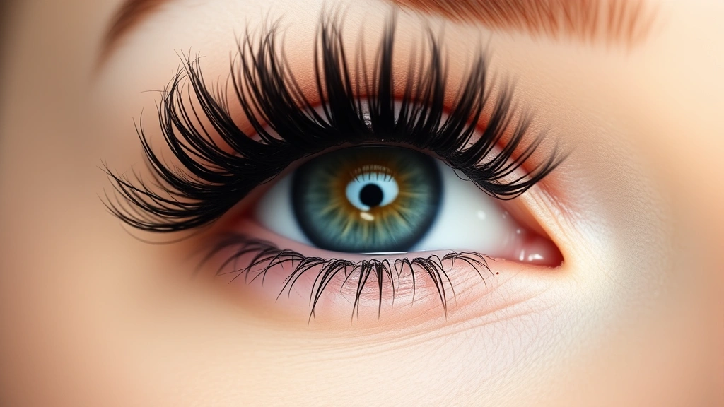 Close-up of perfectly curled and volumized black lashes on a fair-skinned eye with natural makeup, soft studio lighting highlighting lash texture and definition, beauty photography style