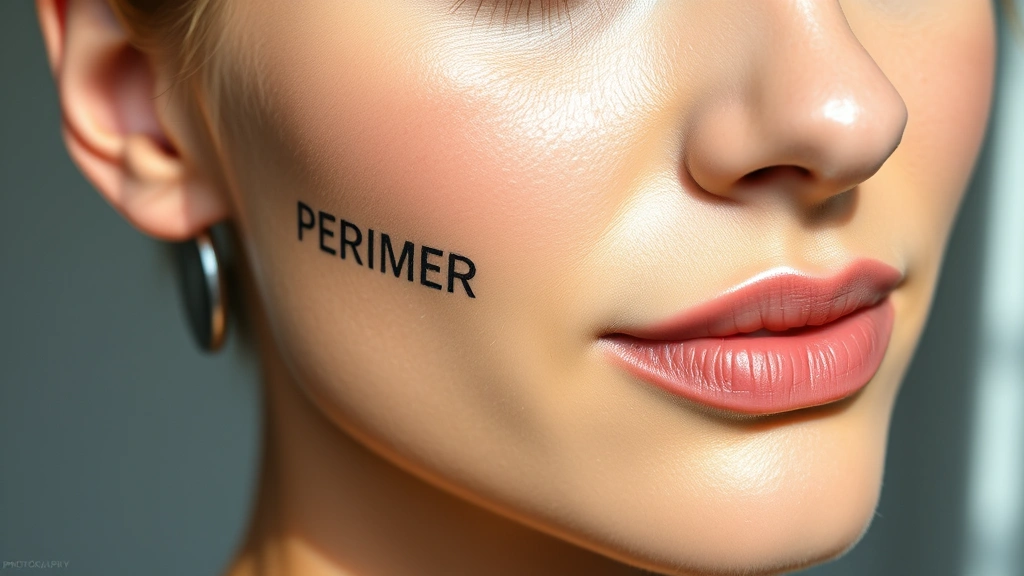 Close-up of a woman's face with smooth, poreless skin from primer application, natural lighting showing the radiant base before foundation, professional makeup photography style