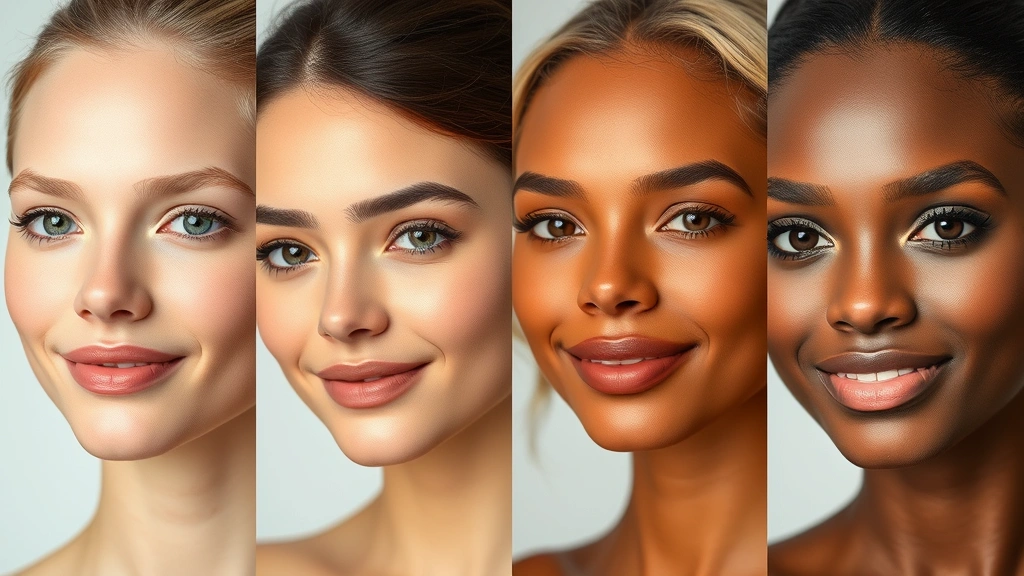 Diverse skin tones displaying various primer finishes from matte to dewy, demonstrating L'Oreal primer versatility across different skin types and tones