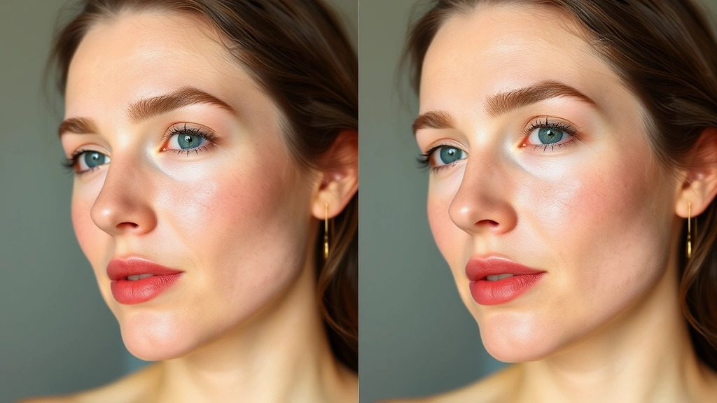 Before-and-after skin comparison showing hydrated, glowing complexion with primer versus bare skin, natural daylight photography