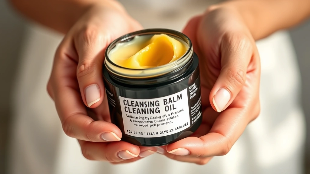Hands holding Lush cleansing balm with melting oil consistency, showing product texture and richness, professional skincare photography with soft natural light