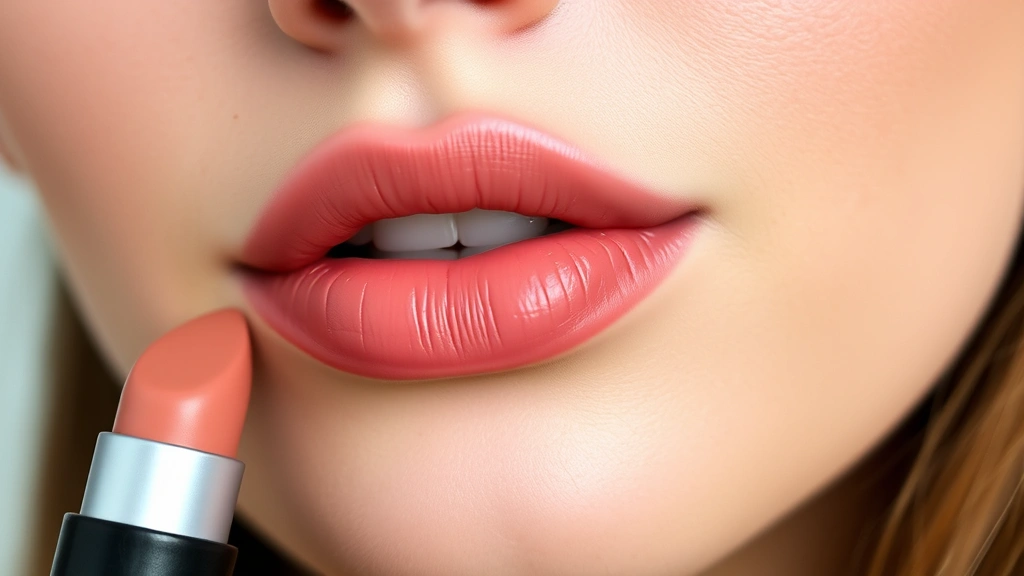 Close-up of a woman's lips wearing a warm nude MAC Creme Cup lipstick shade, soft natural lighting, smooth lip texture visible, fresh and moisturized appearance, no visible text or packaging