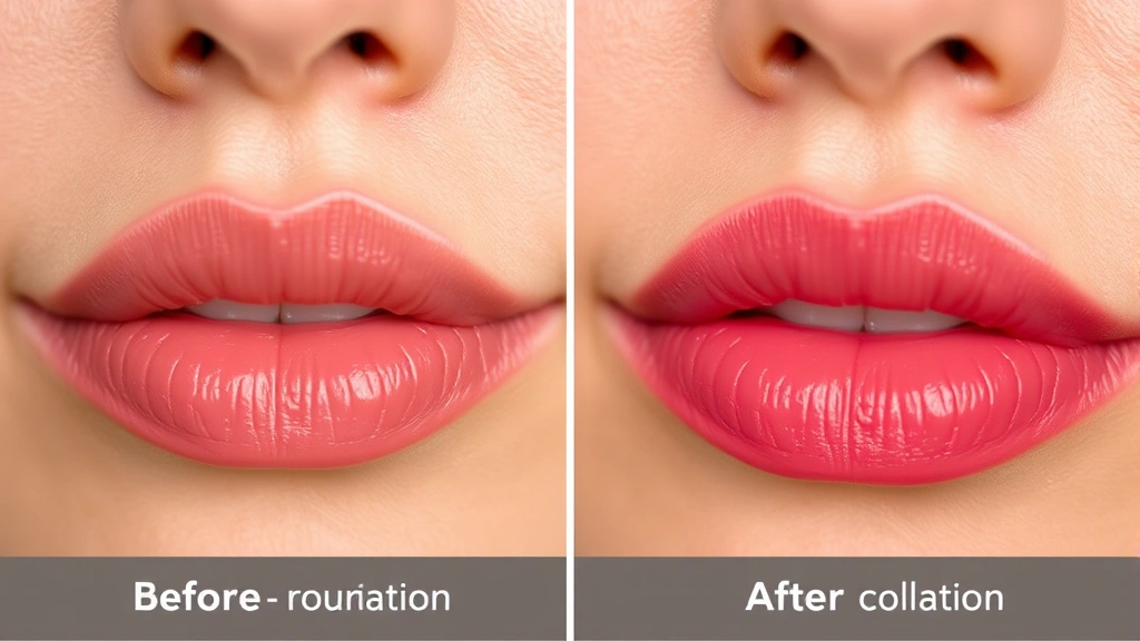 Close-up of lip texture before and after using nourishing lipstick formula, showing smooth, hydrated lips with natural color enhancement, photographed to highlight ingredient benefits and healthy lip appearance
