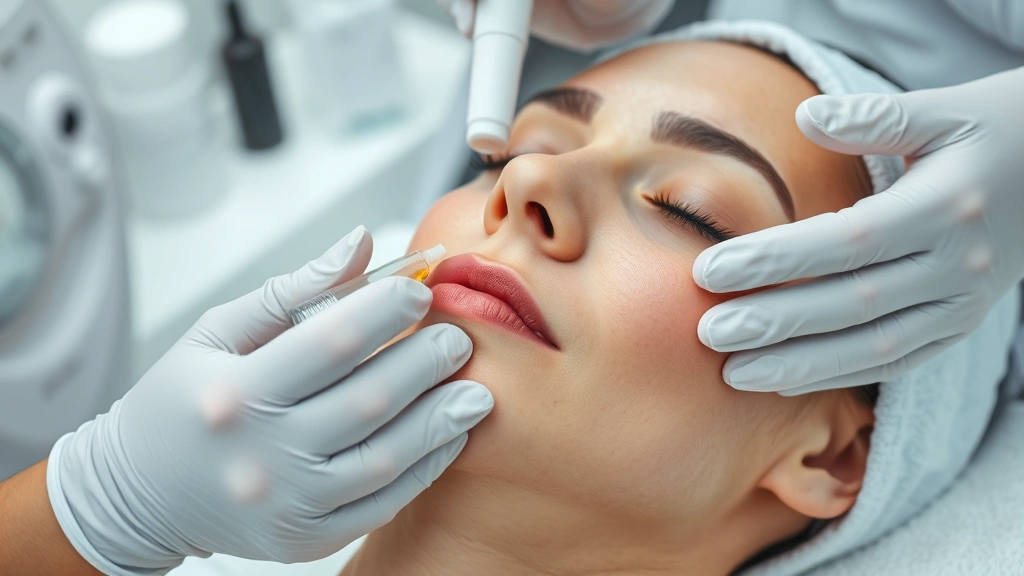 Close-up of licensed esthetician performing professional facial treatment on client, showing proper technique with serums and professional skincare products, clean spa environment, gentle hands applying treatment