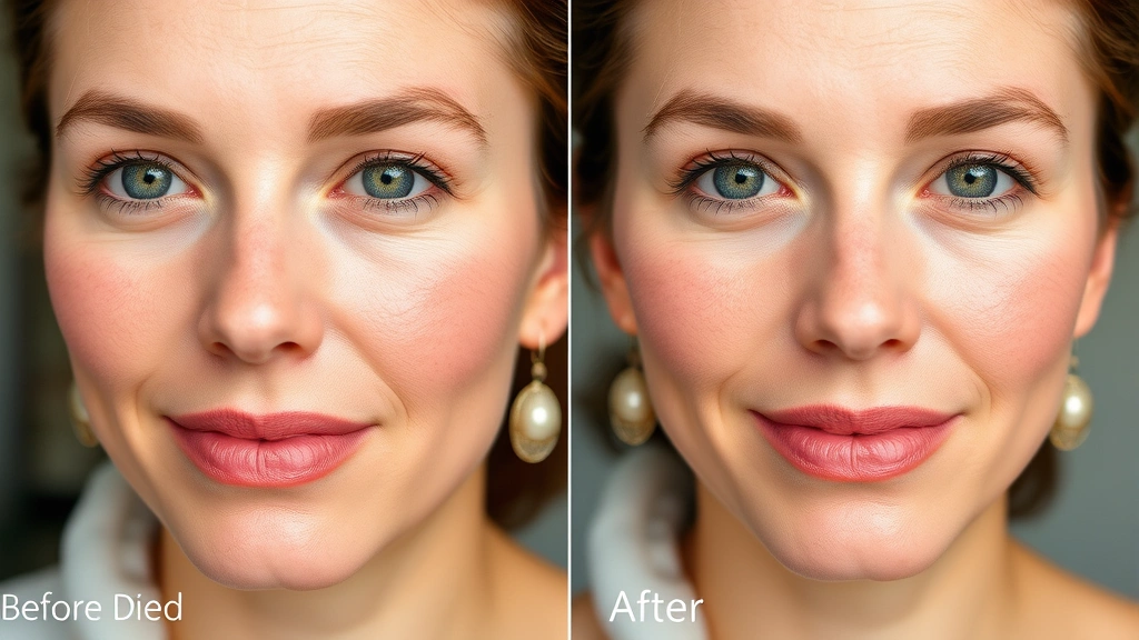 Before-and-after skin transformation showing improved hydration and reduced redness, natural lighting, healthy radiant complexion