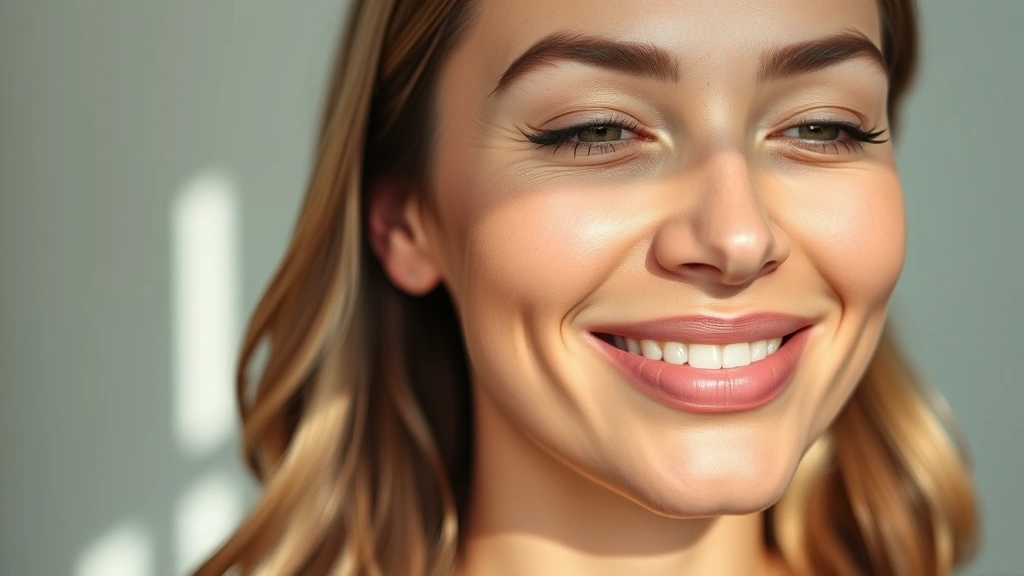 Close-up of a woman's glowing, hydrated complexion with visible skin texture improvement, natural lighting, serene expression, skincare results focus