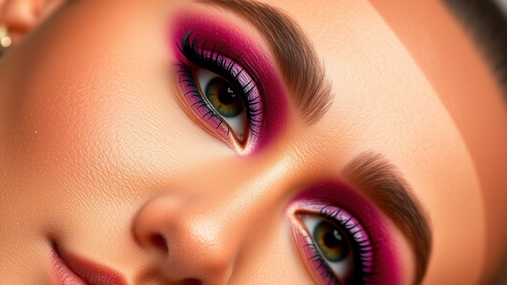 Close-up of vibrant eyeshadow palette swatches showing rich pigmentation and color gradients, professional lighting, diverse skin tone swatches blended seamlessly together