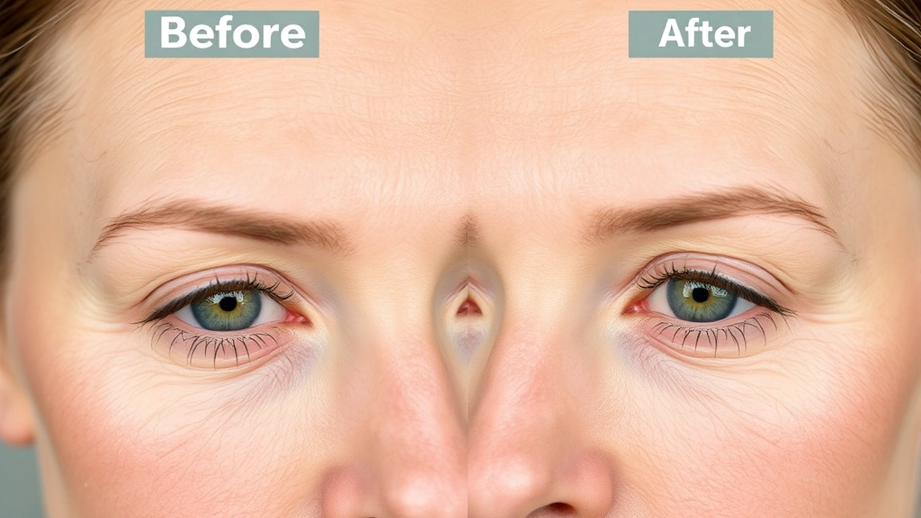 Before-and-after comparison showing reduced wrinkles and improved skin texture around the eye area after consistent eye cream treatment, professional beauty photography with even lighting
