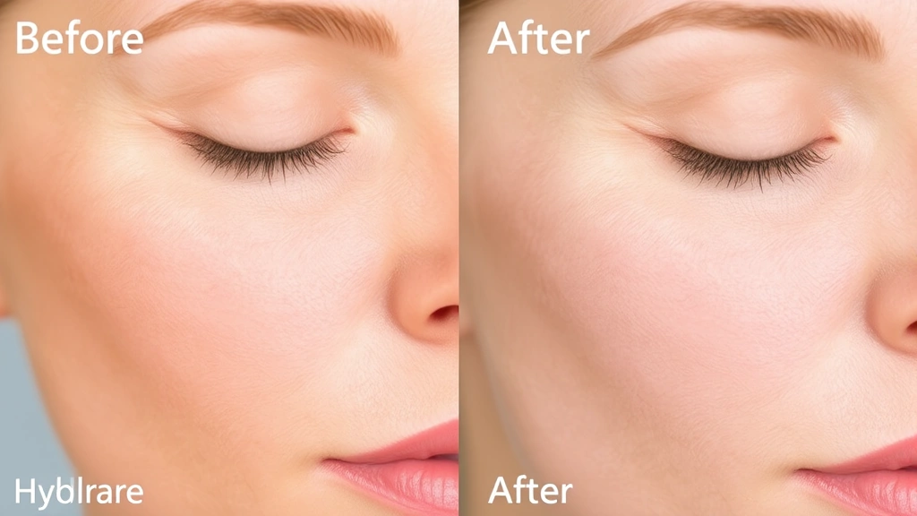 Before-and-after skin texture comparison showing improved hydration and clarity, professional dermatology photography style, neutral background