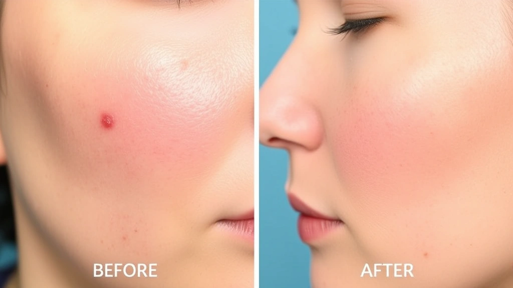 Before and after comparison showing a facial mole on light skin and the same area after professional laser removal treatment, demonstrating minimal scarring and clear skin results