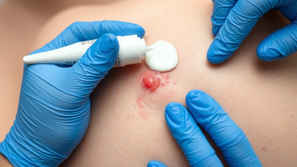 Detailed view of post-mole removal healing process showing proper wound care with antibiotic ointment application on a treated area, demonstrating professional aftercare techniques on clean skin