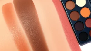 Close-up of MAC eyeshadow palette swatches on diverse skin tones, showing vibrant pigmentation and color payoff, natural lighting, beauty counter setting